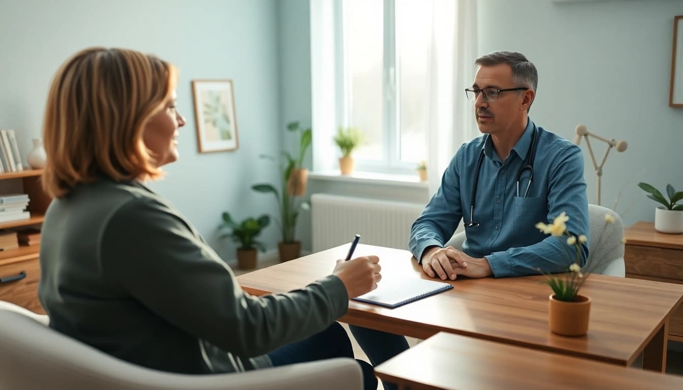 German psychiatrist providing compassionate care in a soothing environment.
