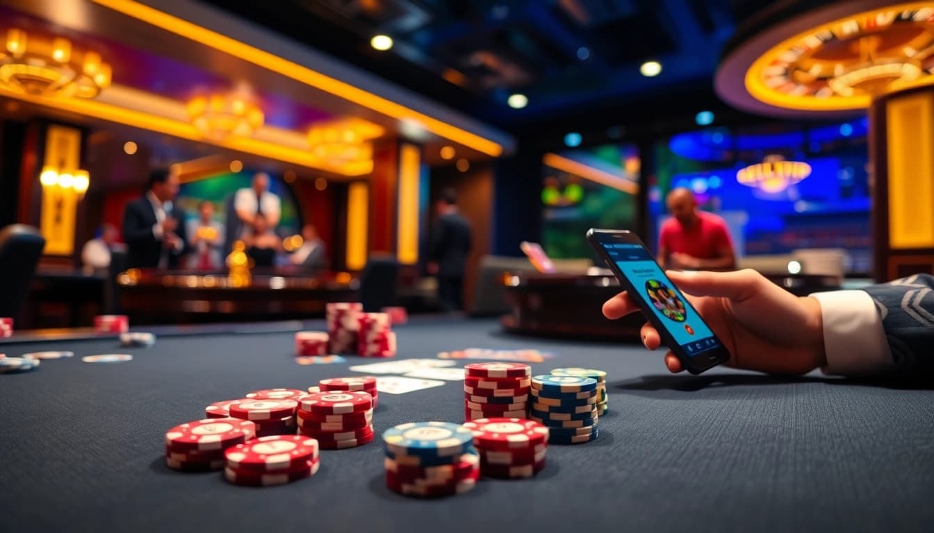 Thu hút người chơi trong cảnh sòng bạc sống động, thể hiện các hành động cược Bet VIP.
