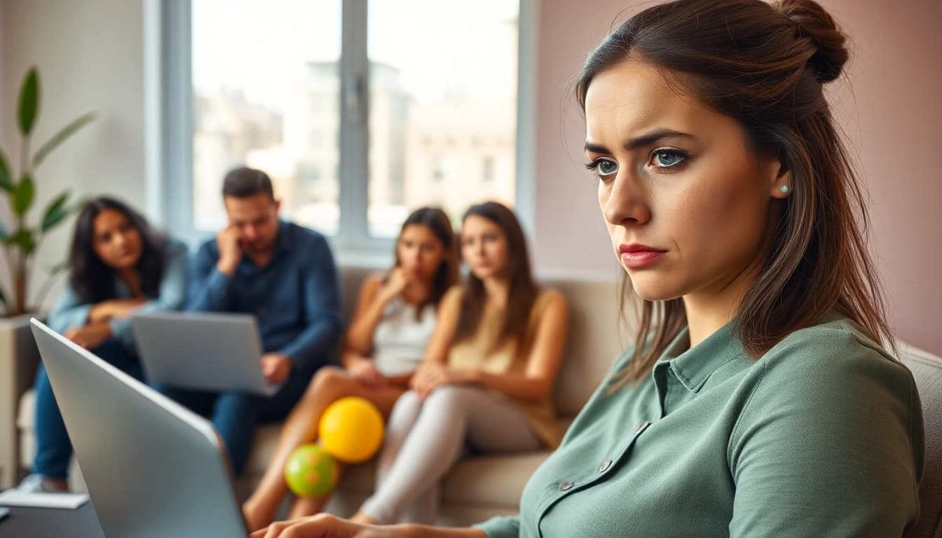 Understanding anxiety symptoms through relatable representations in a serene office environment.