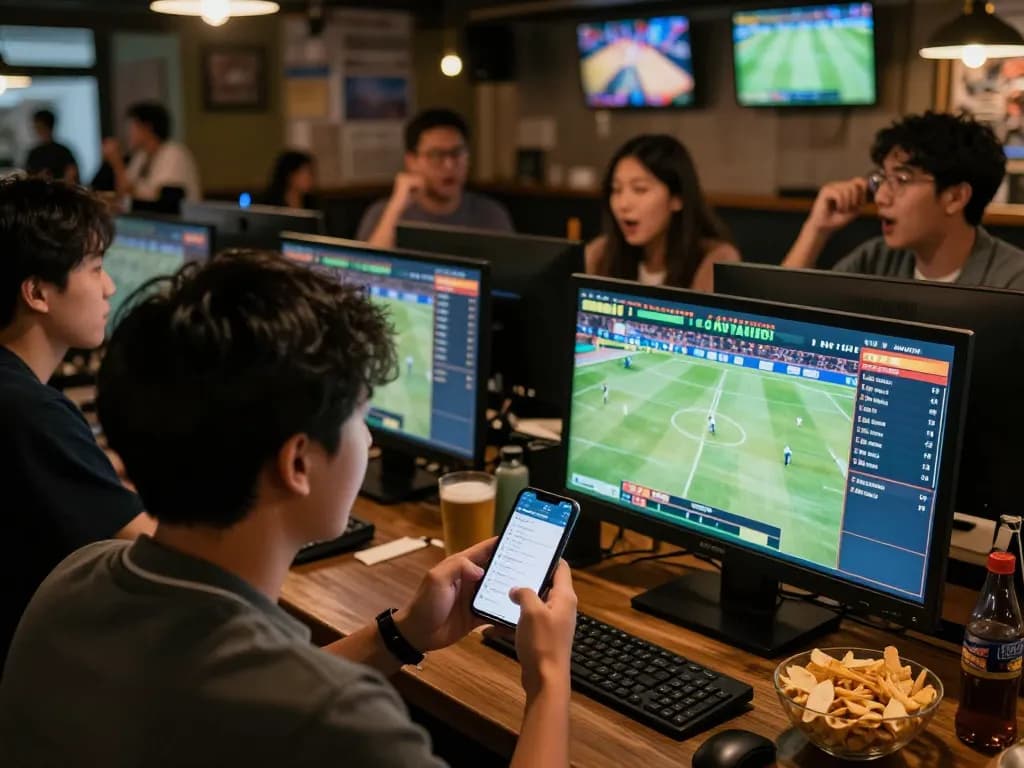 Engaging sports betting scene featuring kèo nhà cái 5 with friends discussing strategies and live game updates