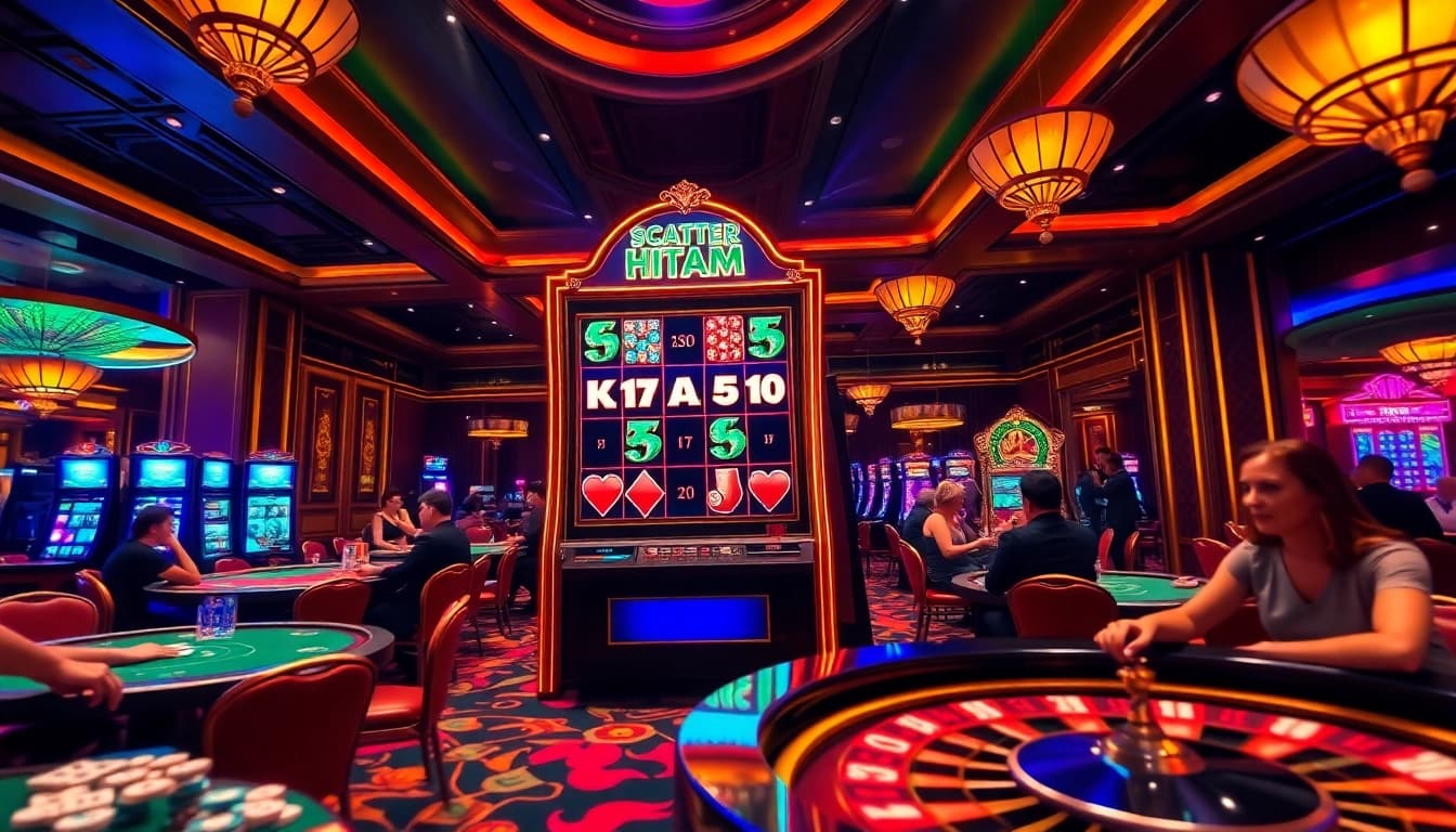 Engage with slot demo scatter hitam in a vibrant casino setting featuring lively players and exciting games.
