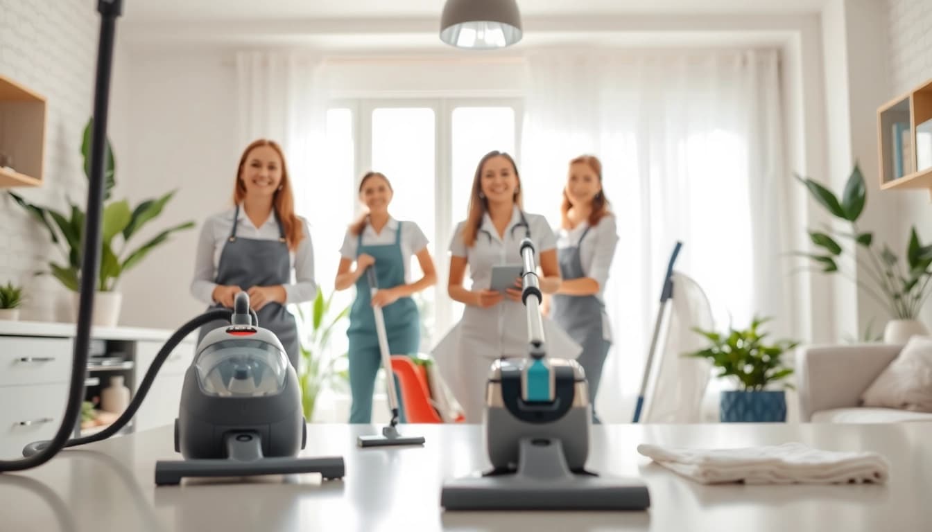 Efficient cleaning service team making a home shine through professional detailing.
