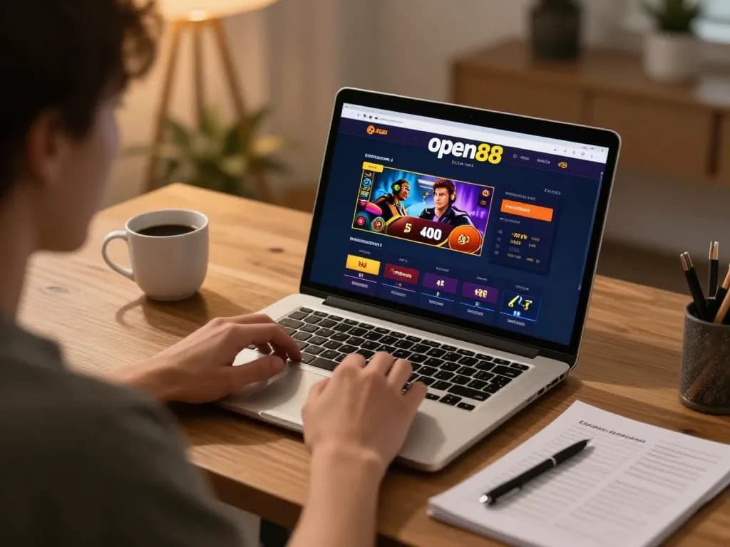 Player engaging in online casino on open88, enjoying a home gaming experience with strategic notes.