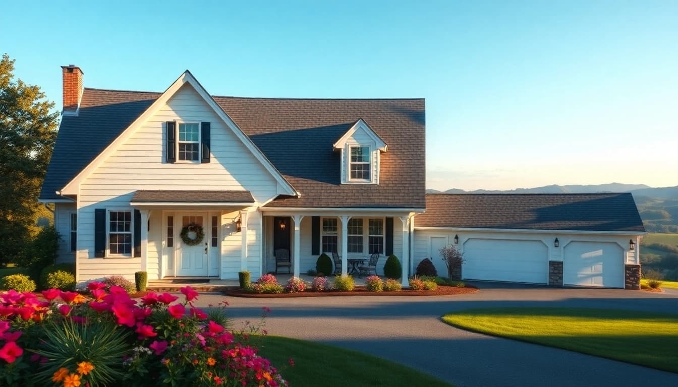 Cape Cod home with elegant design and attached garage in a beautiful setting.