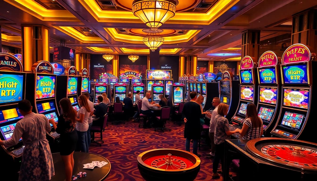 Players enjoying the excitement of high RTP Pragmatic Play slots in a luxurious casino setting.