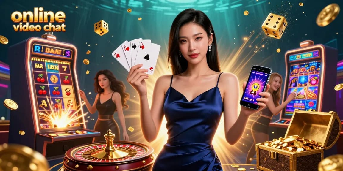 Engage in online video chat with dynamic casino elements and vibrant characters.