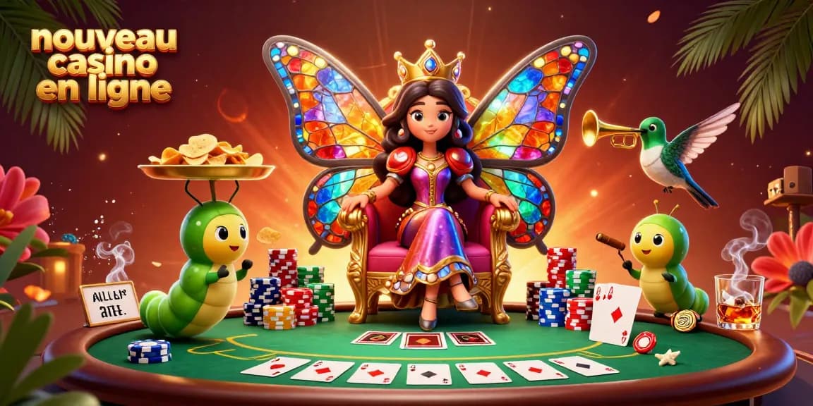 Jouer sur un nouveau casino en ligne avec la reine des papillons et des croupiers stylés.