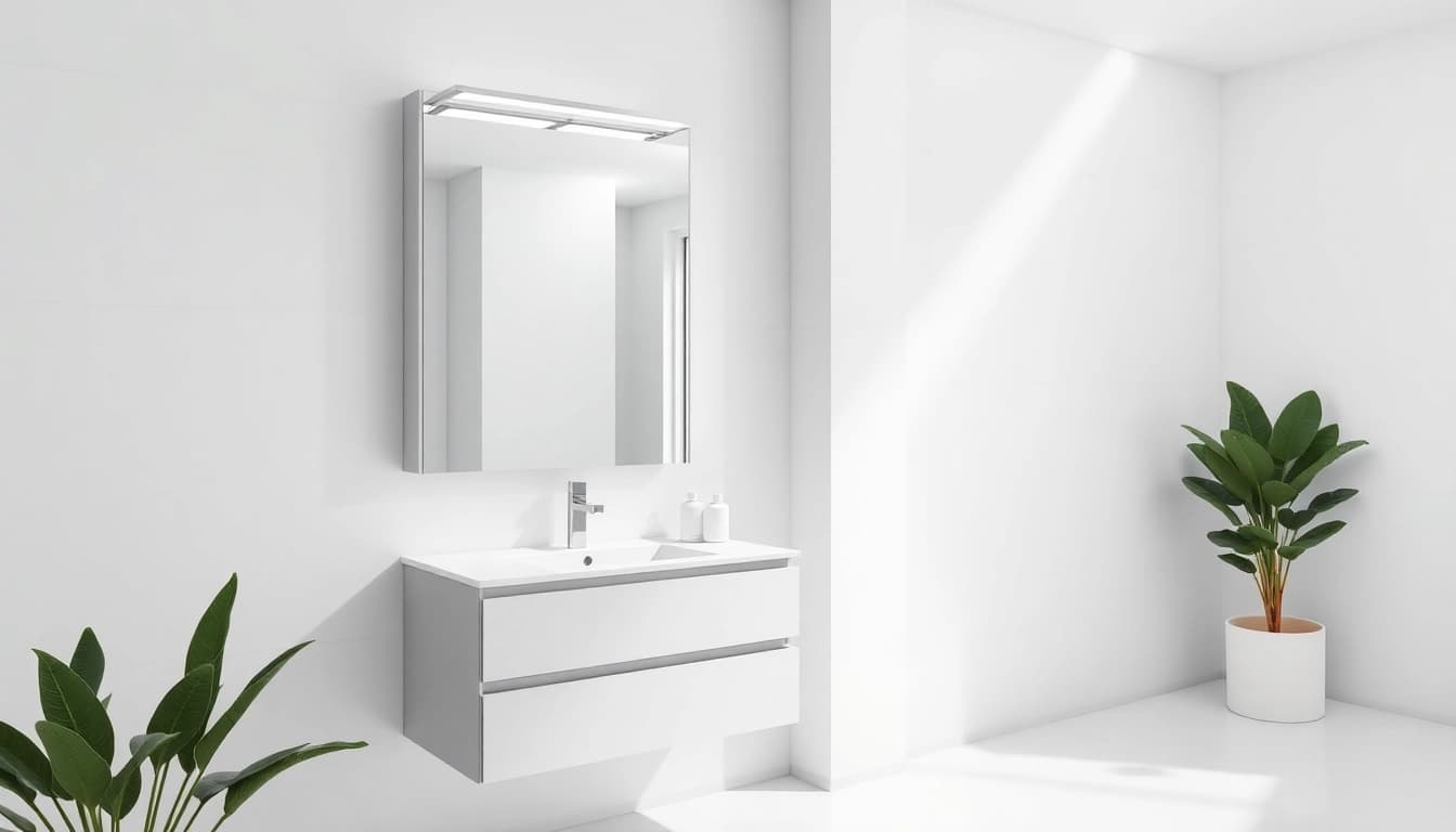 Enhance your space with a bathroom cabinet with mirror and light elegantly integrated into a modern design.