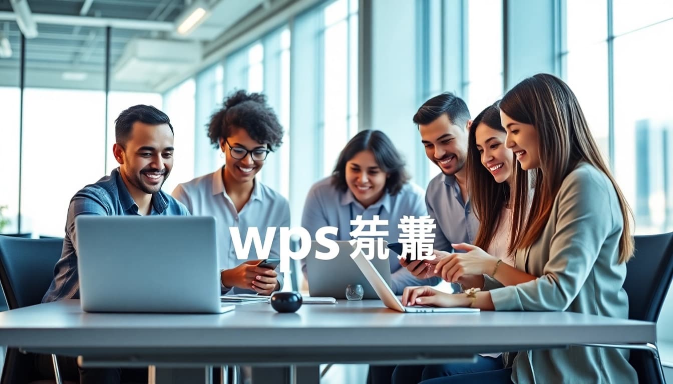 WPS下载 in a collaborative workspace with professionals using WPS Office software on multiple devices.