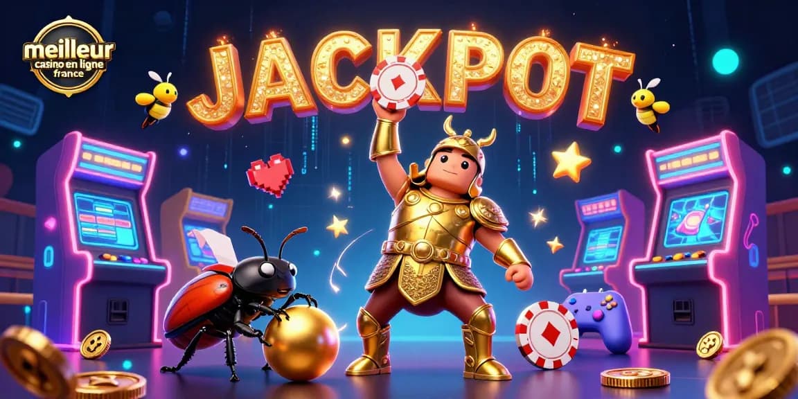 Le meilleur casino en ligne France révèle un héros en armure dorée célébrant un jackpot.