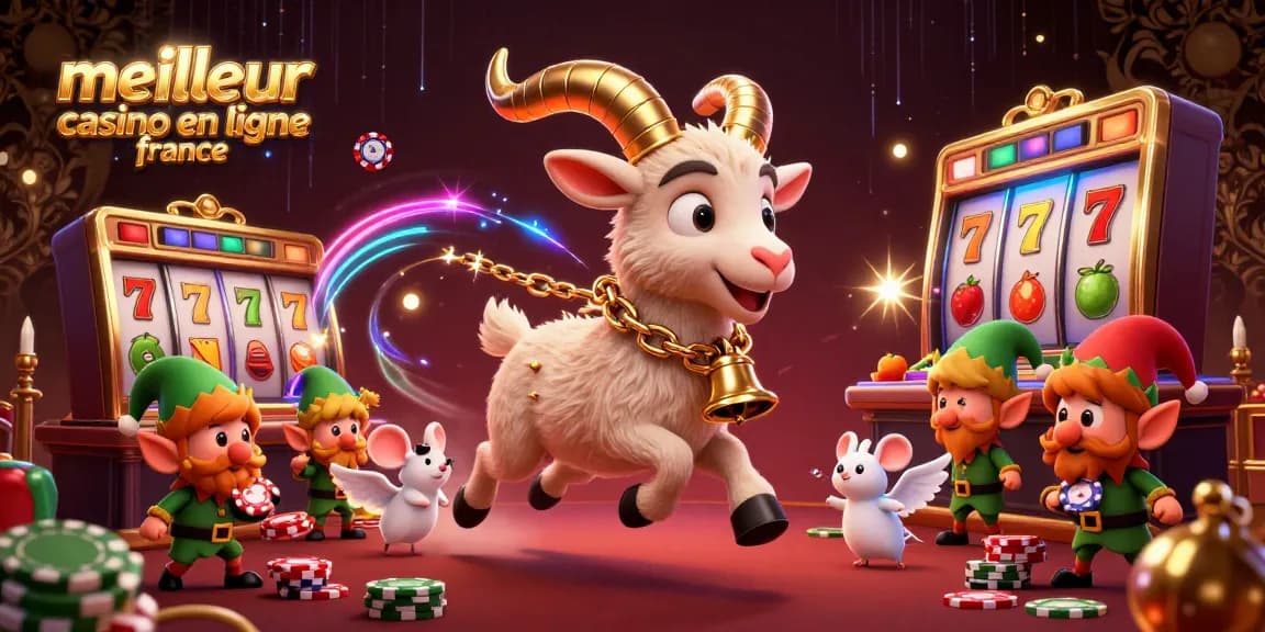 Plongez dans l'univers du meilleur casino en ligne France avec des personnages animés volants et des éléments de jeu.