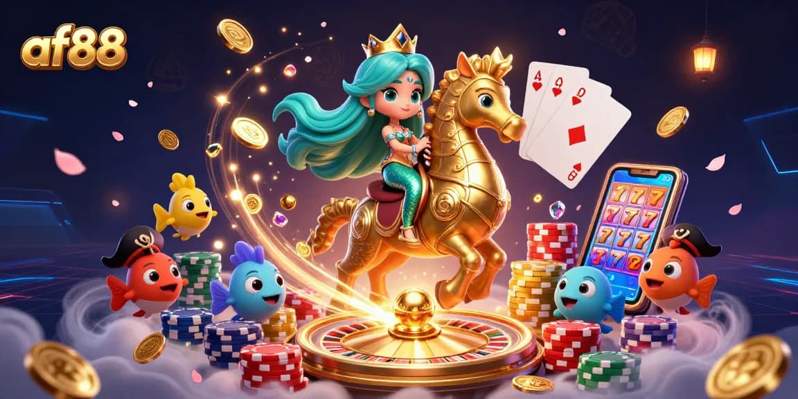 Experience exciting gameplay at af88 with vibrant casino elements and engaging characters in a whimsical underwater scene.