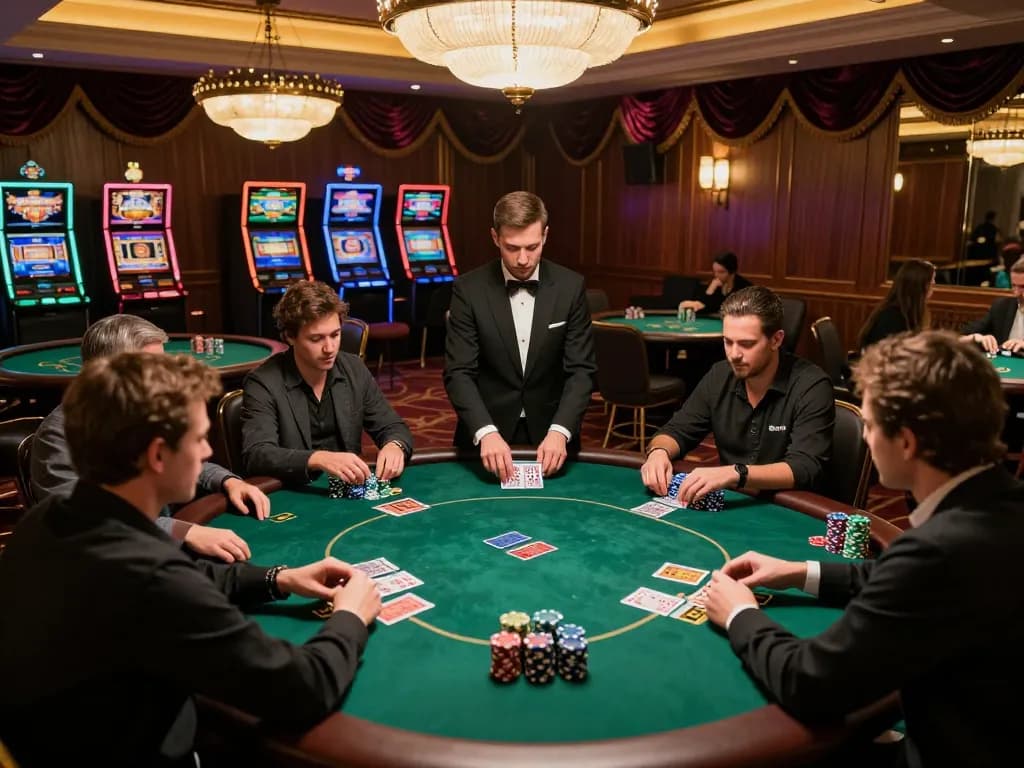 Players gathered around a poker table at the hidden wiki casino, showcasing strategy and high-stakes action.