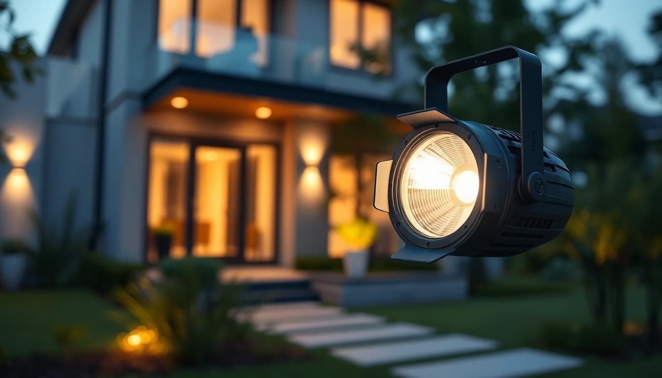 Led straler verlicht prachtig een tuin in de schemering.