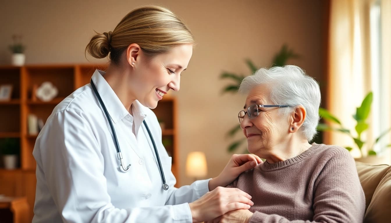 Engaging in home care austin tx, caregiver assists a senior with daily tasks in a warm, inviting setting.