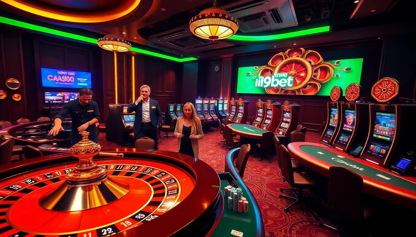 Players enjoying a thrilling game at i9bet's online casino, featuring vibrant tables and exciting action.