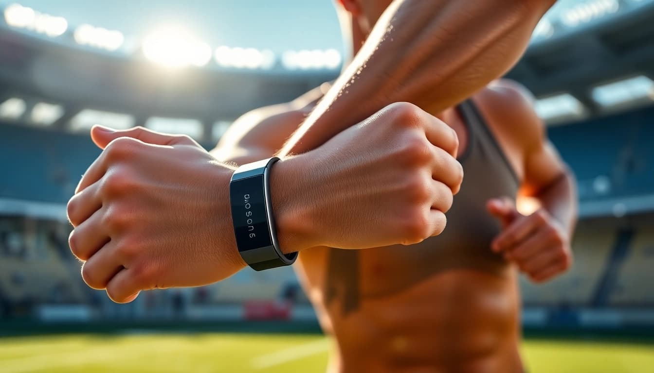 La pulsera power balance en uso por un atleta durante un entrenamiento motivador.