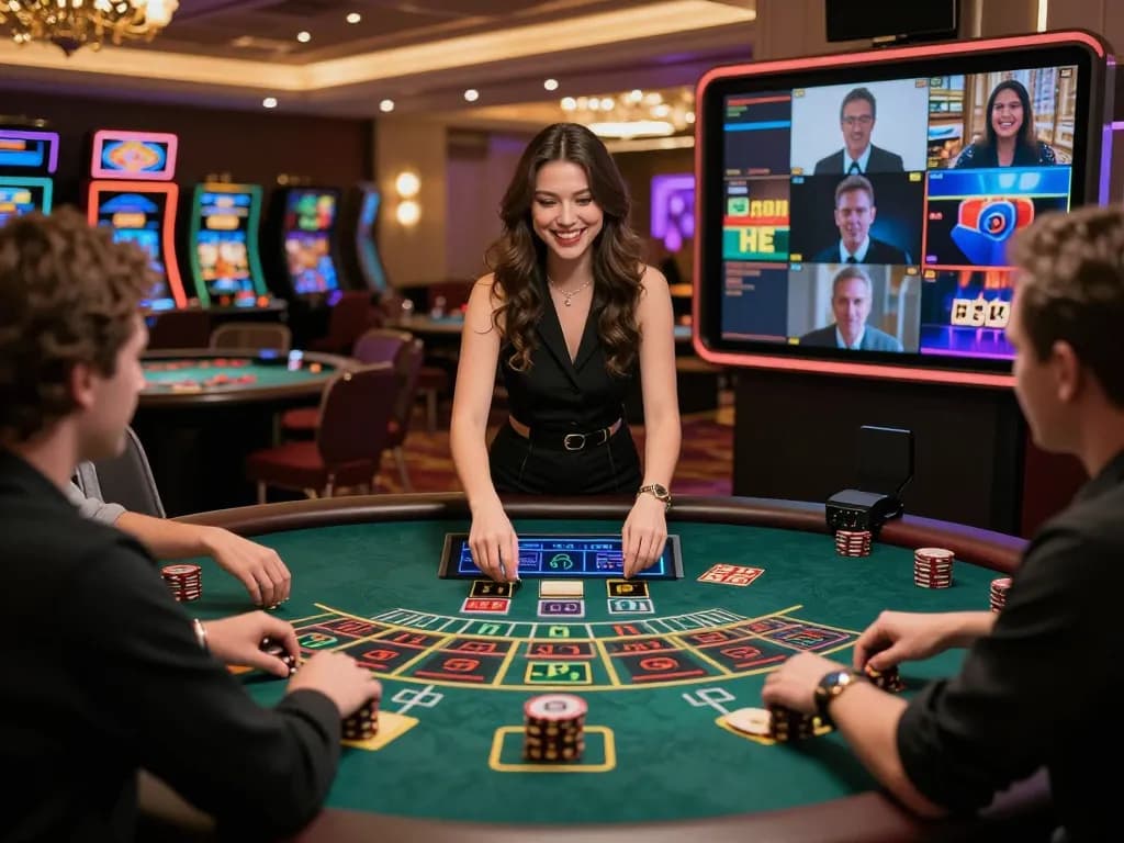 S666 live dealer blackjack action with engaging players and bright digital interface