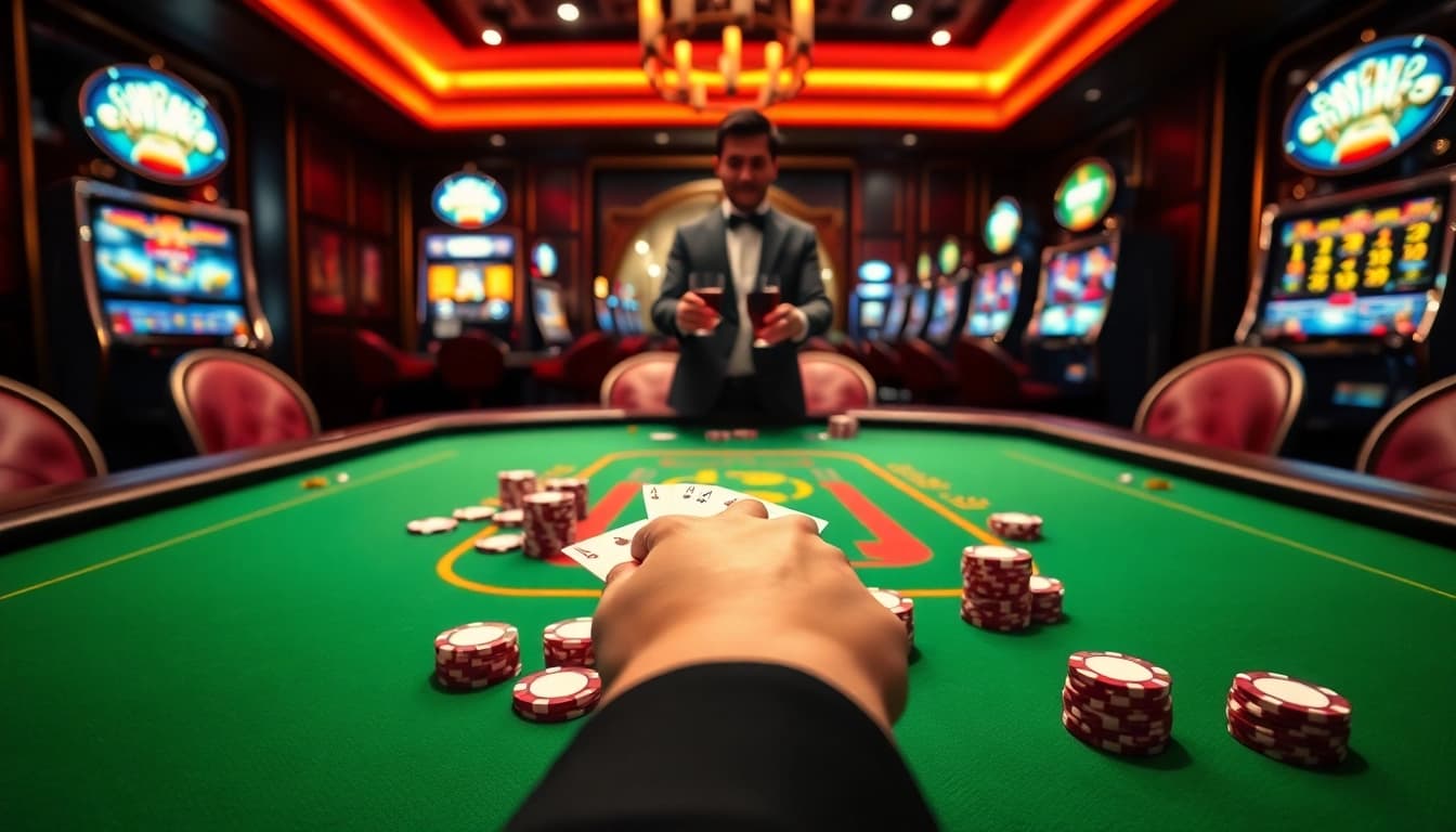 Engaging gameplay action at the Trang chủ S88VIP online casino, showcasing vibrant poker chips and luxurious table setting.
