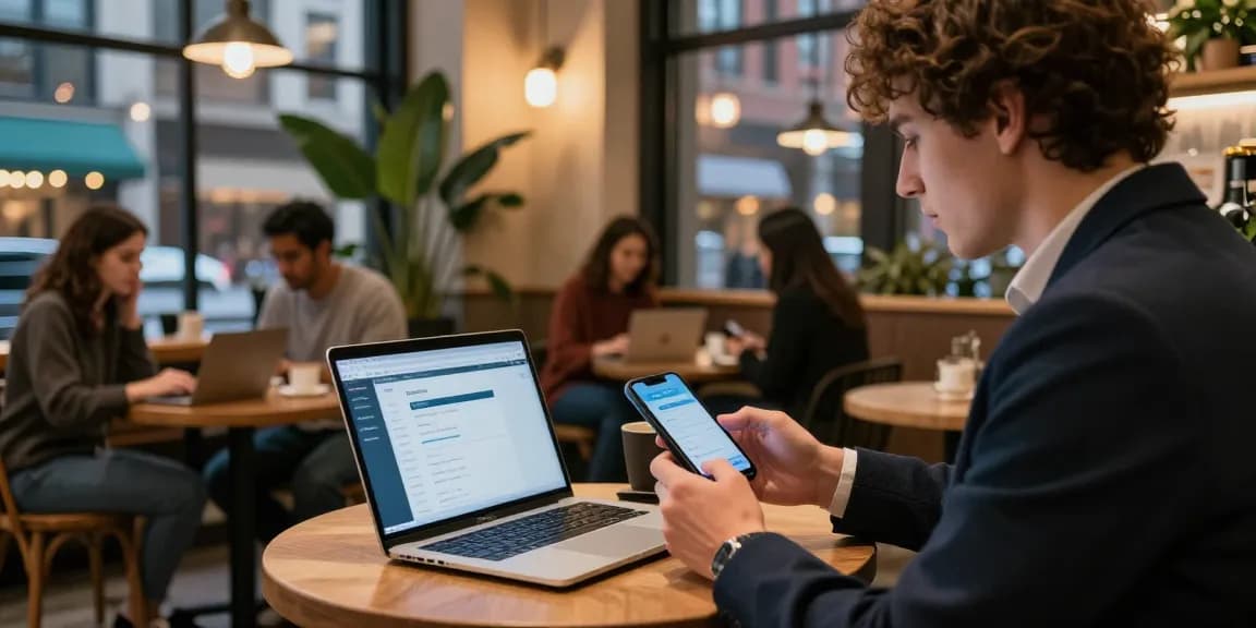 Effortless online payment with 시카고페이 in a bustling Chicago café.