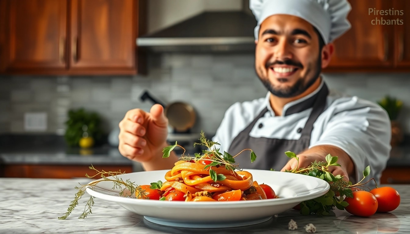 Discover dish facts through a well-plated gourmet meal in a serene kitchen setting.