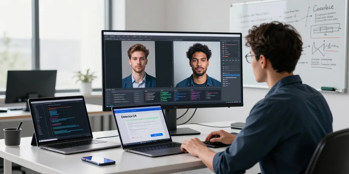 Detect AI image with advanced detection tools in a professional tech workspace