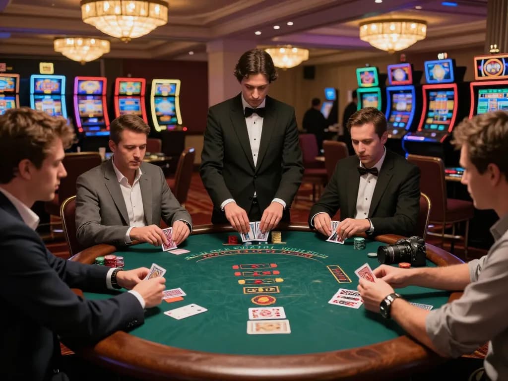 Experience the slot bonus new member 100 while engaging at a vibrant blackjack table, showcasing casino excitement.