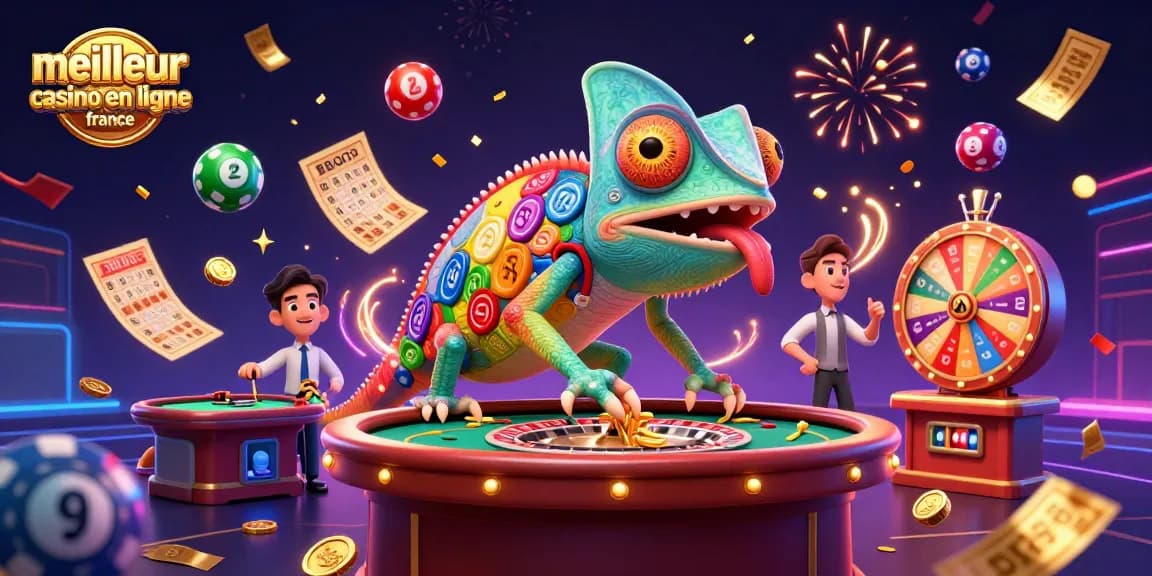 Rejoignez le meilleur casino en ligne France avec un chameleon 3D collectionnant des gains