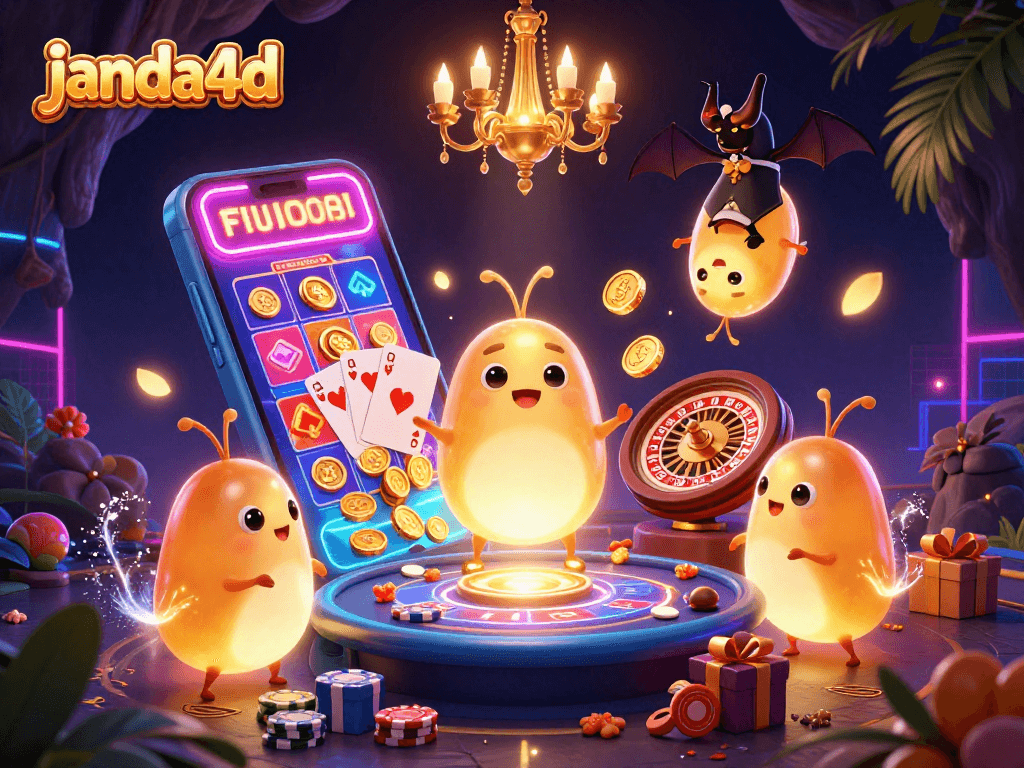 JANDA4D menghadirkan pengalaman bermain slot online dengan karakter unik di kasino gua bercahaya.