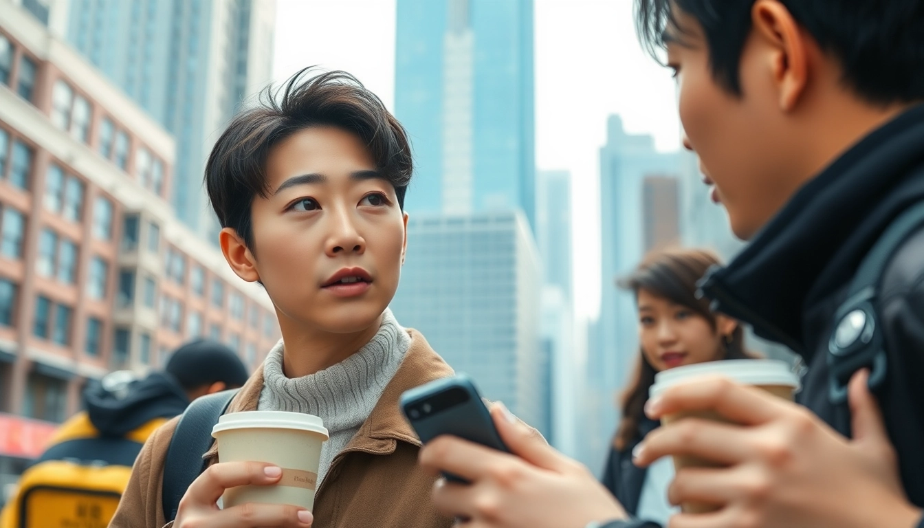 위키티비의 매력적인 캐릭터가 도시에서 대화하는 장면