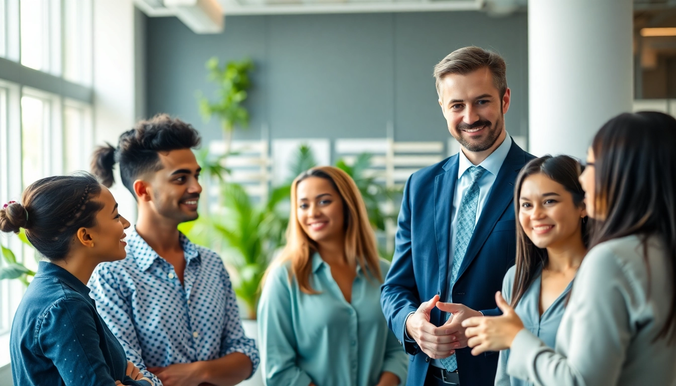 Engaging enterprise assistant enhancing team collaboration in a modern office environment.