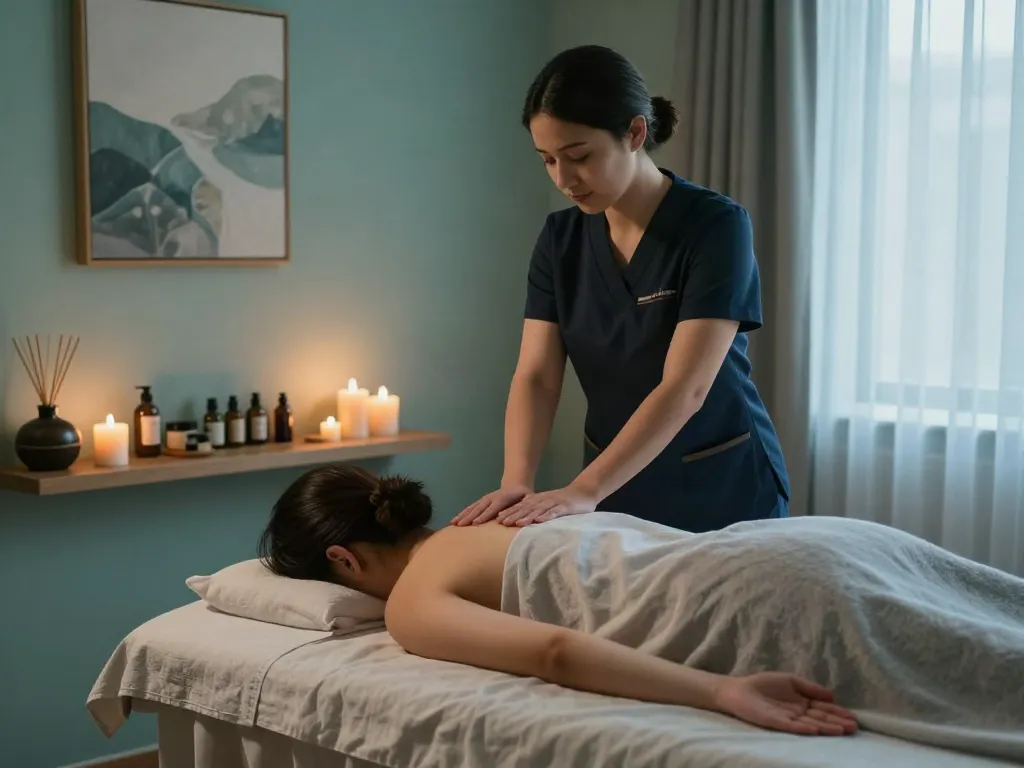 Relaxing atmosphere with a soothing 미사출장마사지 treatment in a tranquil therapy room