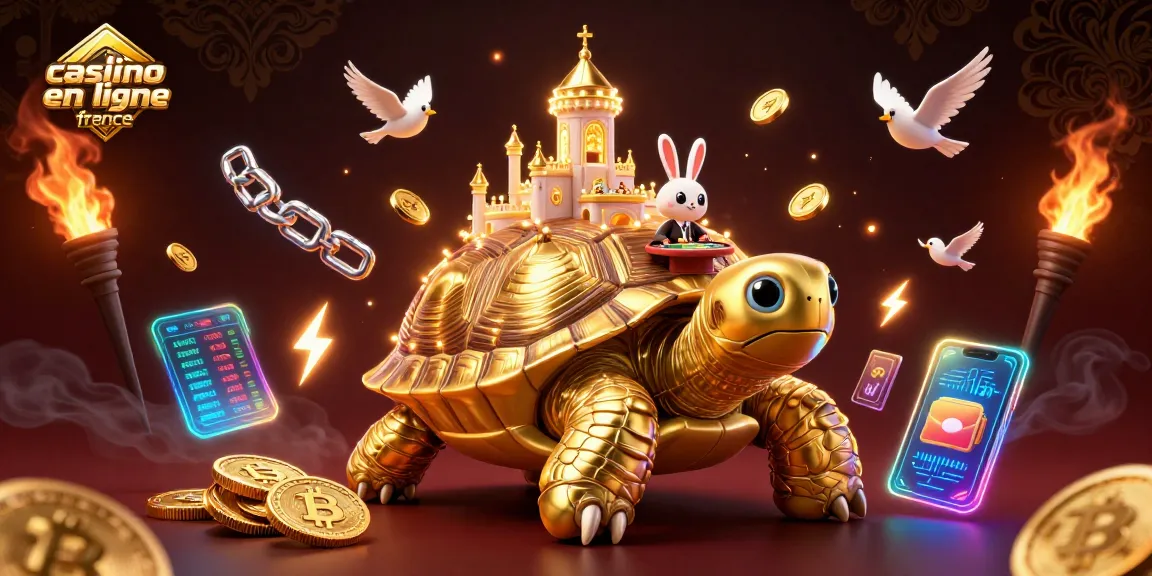Gagnez au meilleur casino en ligne France avec une tortue dorée à casino sur son dos.
