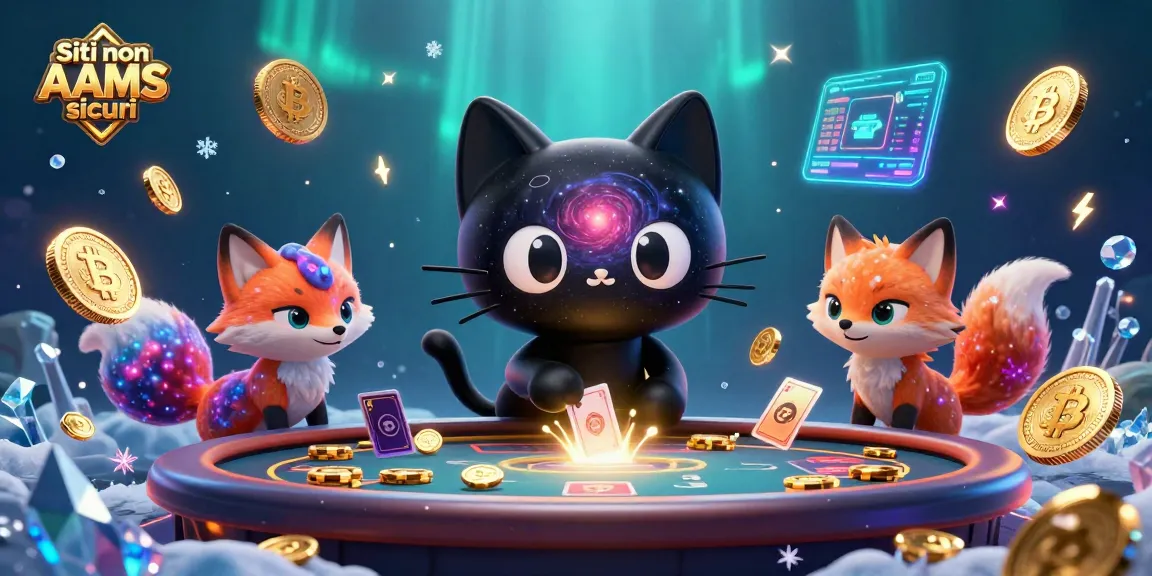 Giocando ai Siti non AAMS sicuri con un gatto nero buco nero che attrae fiches d'oro e carte.