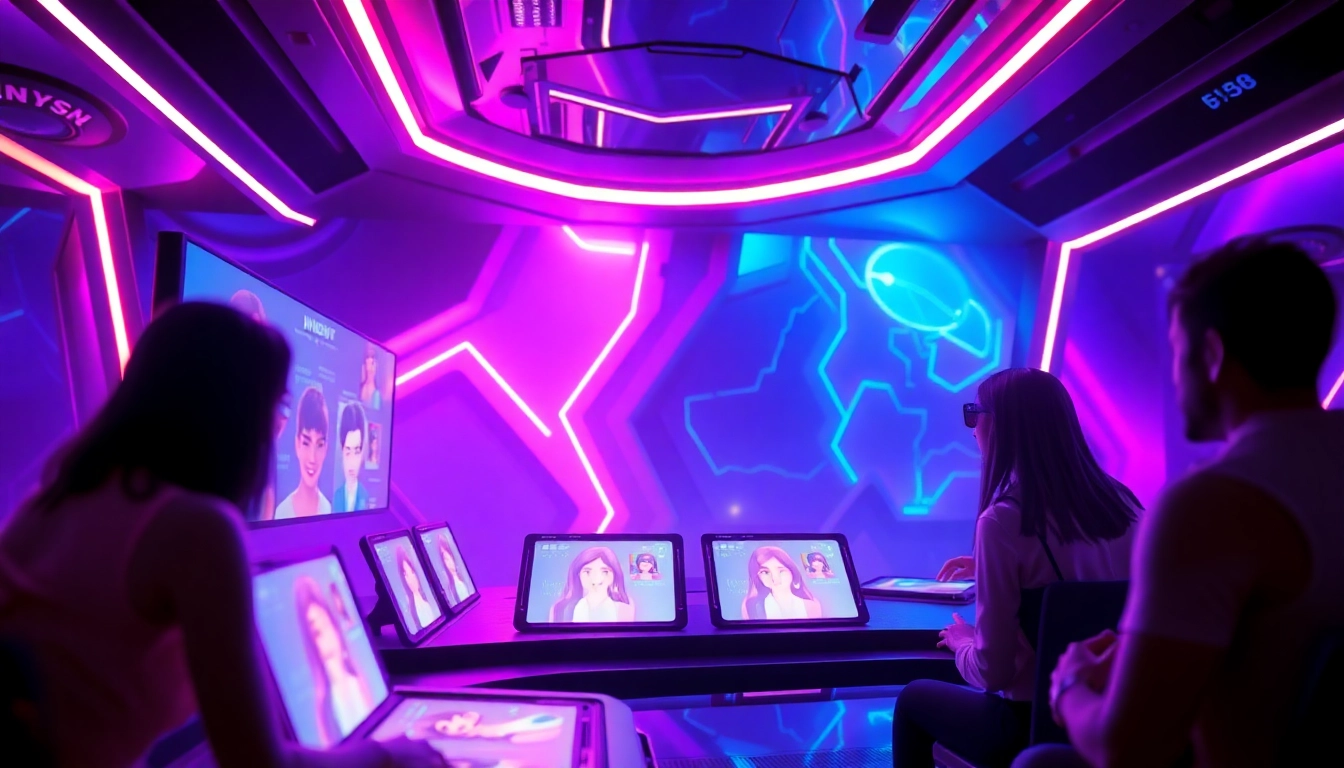 Engaging scene of users interacting with free NSFW character AI in a futuristic digital landscape