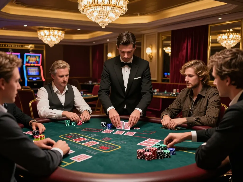 Players engaging in blackjack at a luxurious casino, highlighting strategies for winning with sc888.