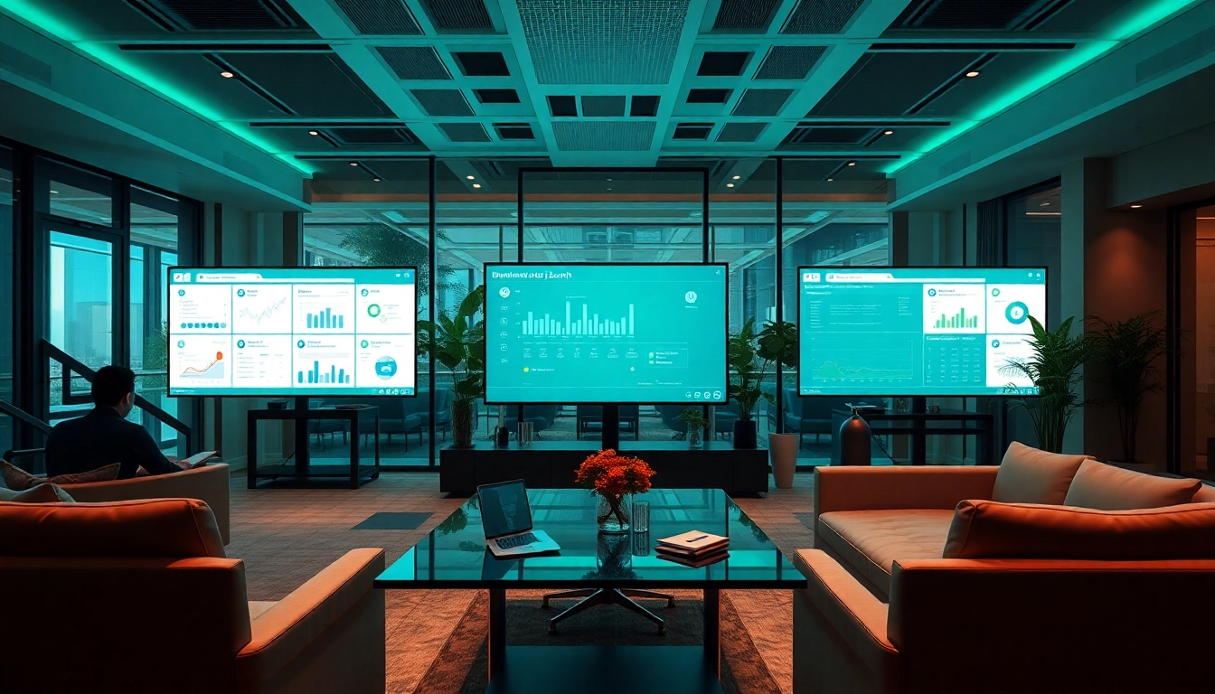 Showcase of enterprise search platforms in an interactive digital workspace highlighting professional collaboration.