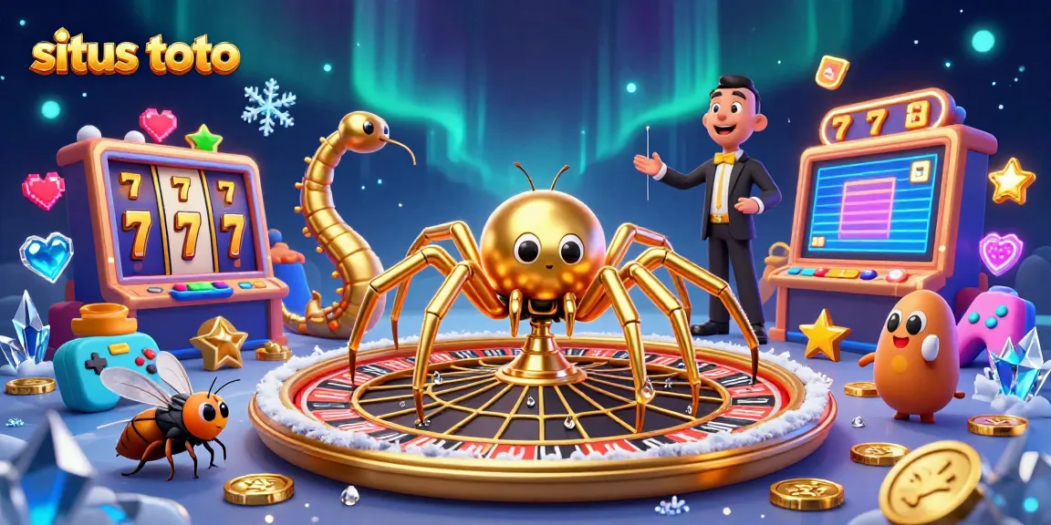 Engage with situs toto excitement as a golden spider spins a roulette web, enjoying arcade games.