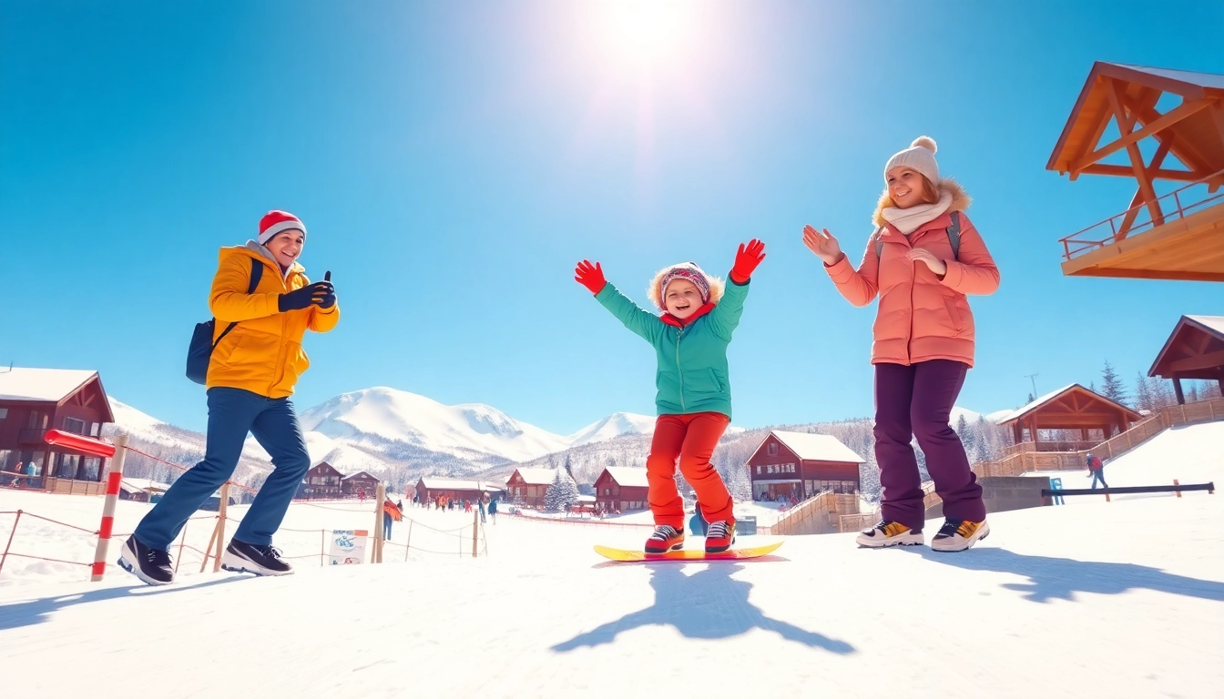Family enjoying sudbury, ma ski and snowboard activities on a winter day.
