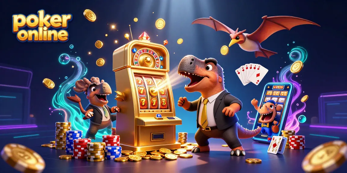 Jouez au poker en ligne tout en observant un pachycéphalosaure dans son action, des pièces d'or jaillissant.