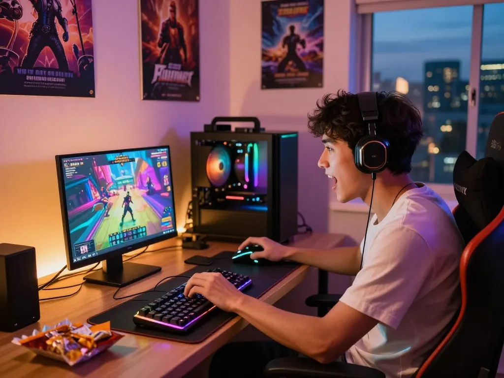Engaging gamer playing interactive porno games on a laptop.