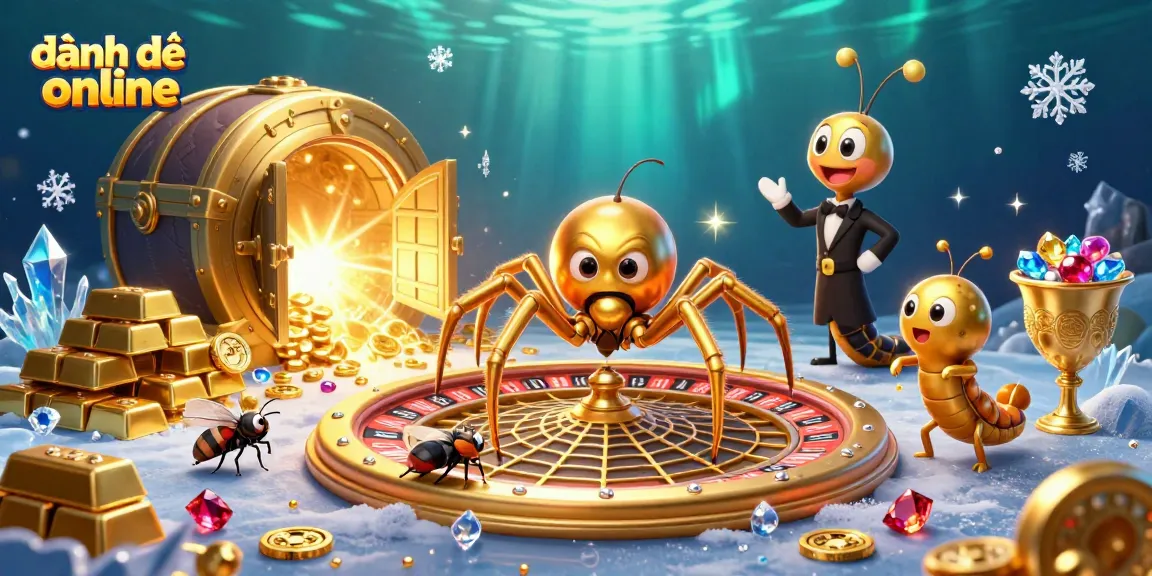 Bet on đánh đề online with vibrant gaming illustration featuring a golden spider and roulette wheel.