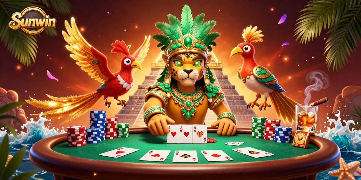 Engage with immersive gameplay at Sunwin, featuring a dynamic poker scene with vibrant characters and colorful elements.