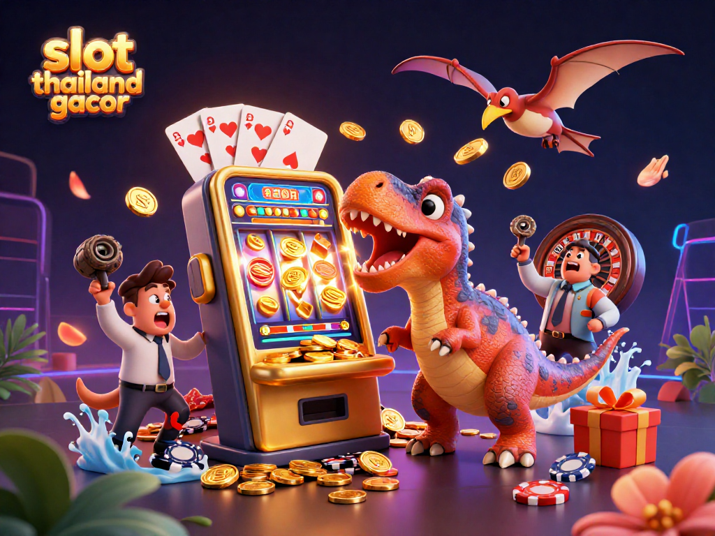 Catch thrilling jackpots at slot thailand gacor with cartoon dinosaurs in a vibrant casino setting.