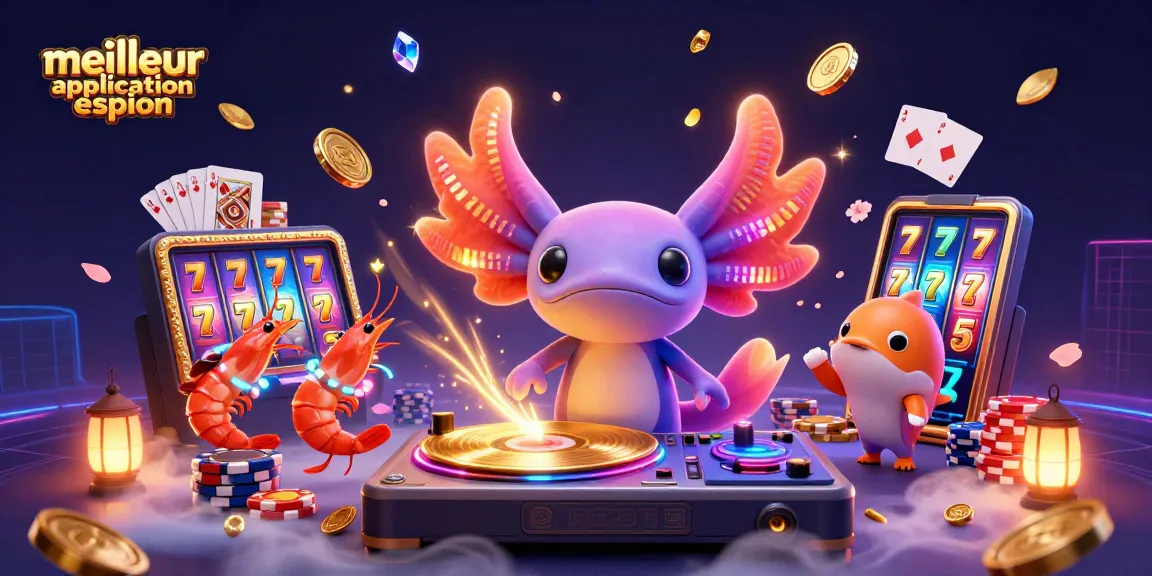 Une illustration dynamique montrant la meilleure application espion sur un tableau de jeu animé avec des personnages colorés et des éléments de casino.