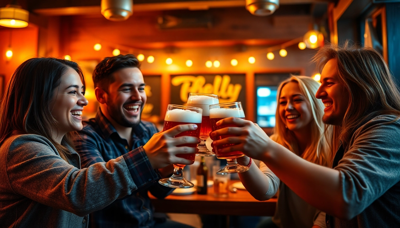 Friends celebrating a lively night out while enjoying drinks, illustrating why do we say on the lash.