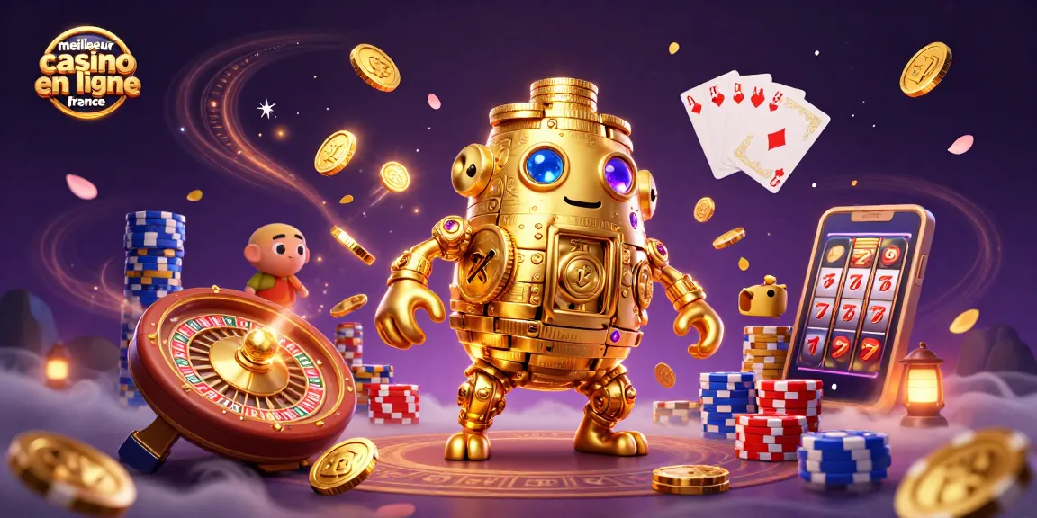 Éprouvez les frissons du meilleur casino en ligne France avec des symboles de machines à sous et des piles de jetons colorés.