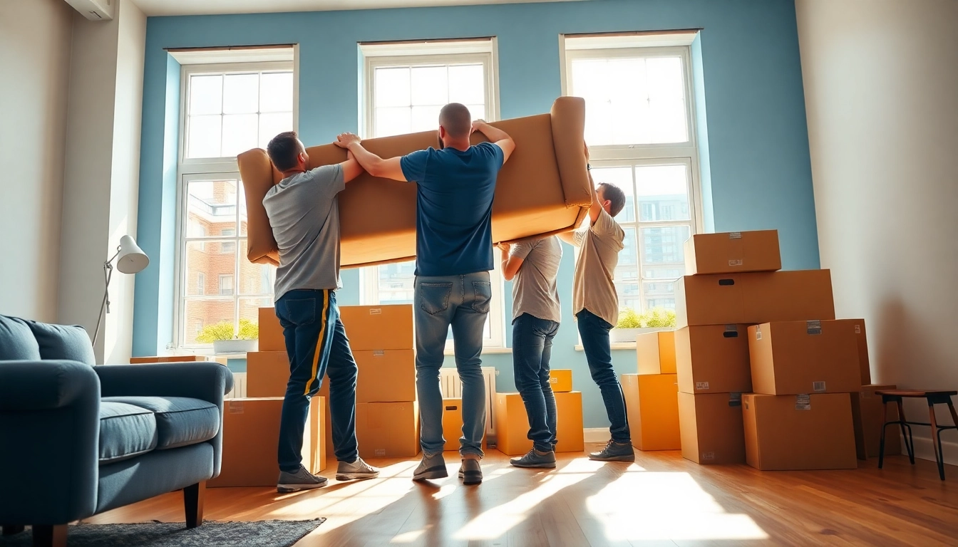 Efficient Boston local moves captured through professional movers packing a couch.