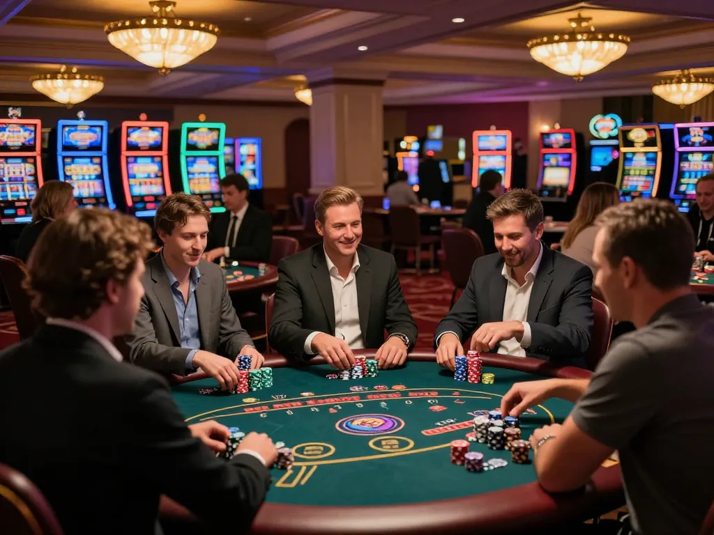 Players engaging in thrilling games at cm88-yu casino, showcasing vibrant poker and roulette action.