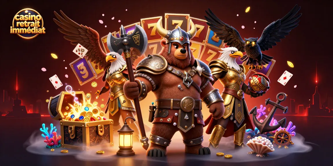 Plongez dans le monde du casino retrait immédiat avec un ours viking et une aigle valkyrie face à des trésors et des éléments de jeu